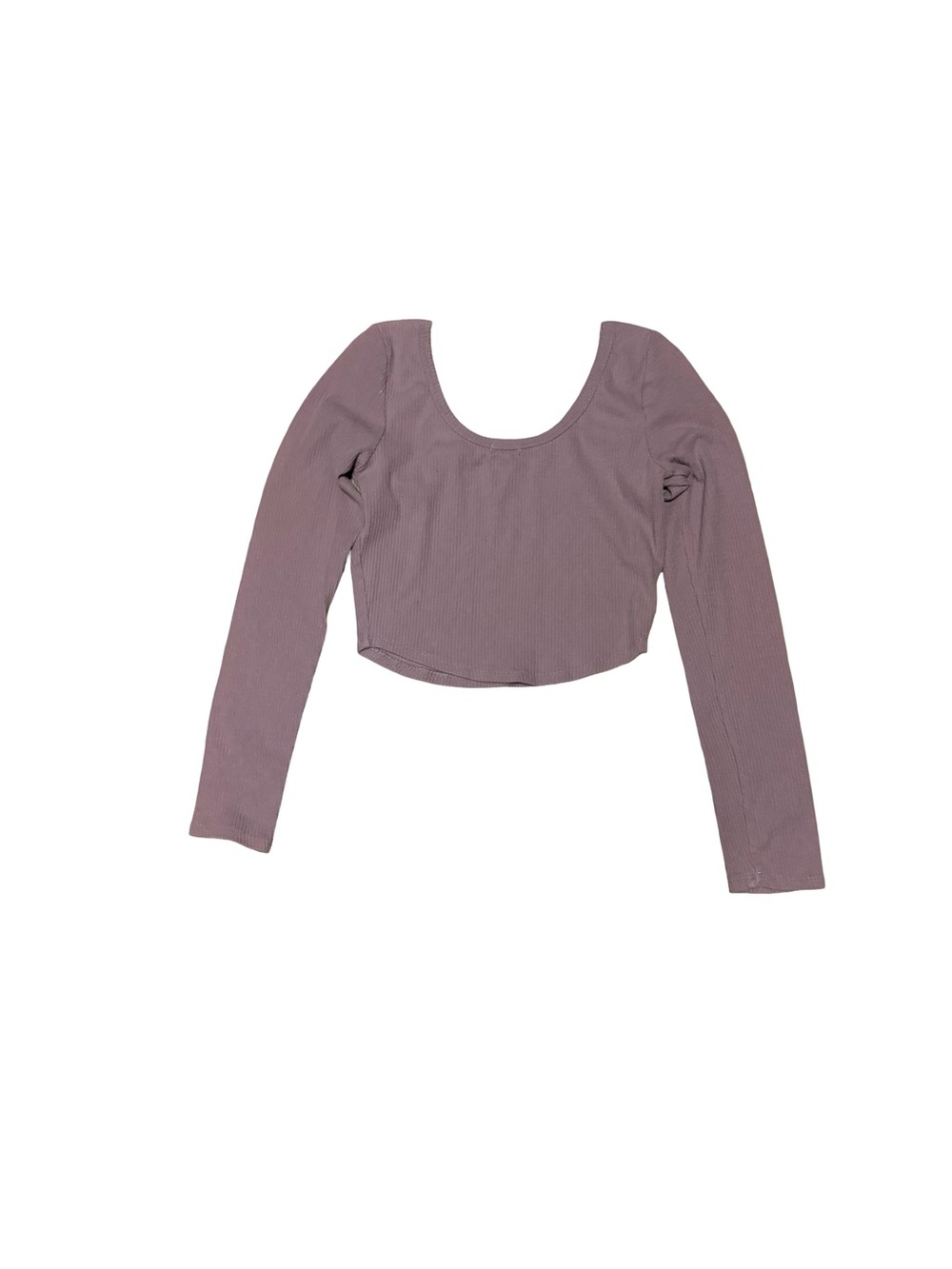 Heart & Hips Mauve Ribbed Long-Sleeve Scoop Crop Top